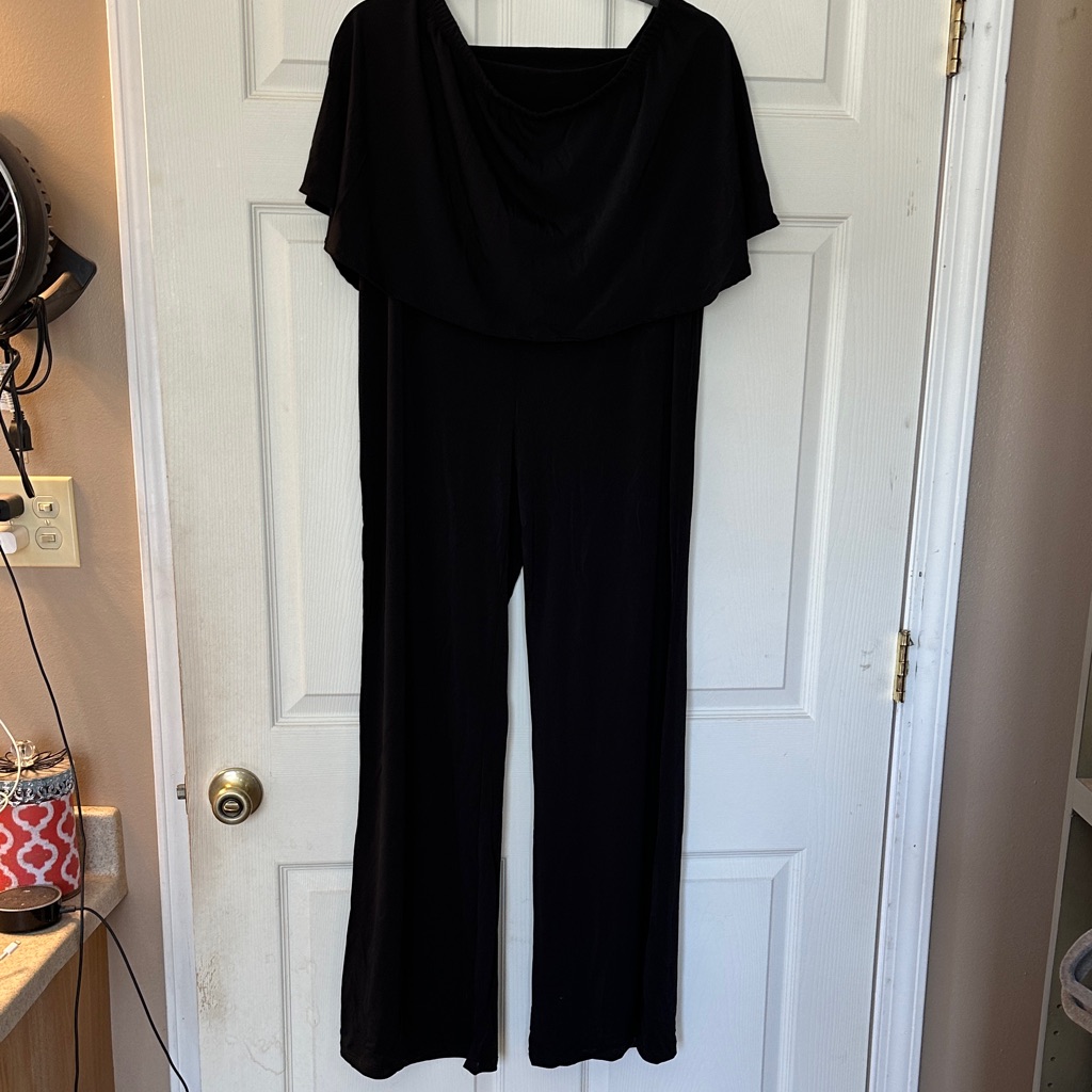 Polly & Esther Strapless Black Wide-Leg Jumpsuit With Draped Overlay